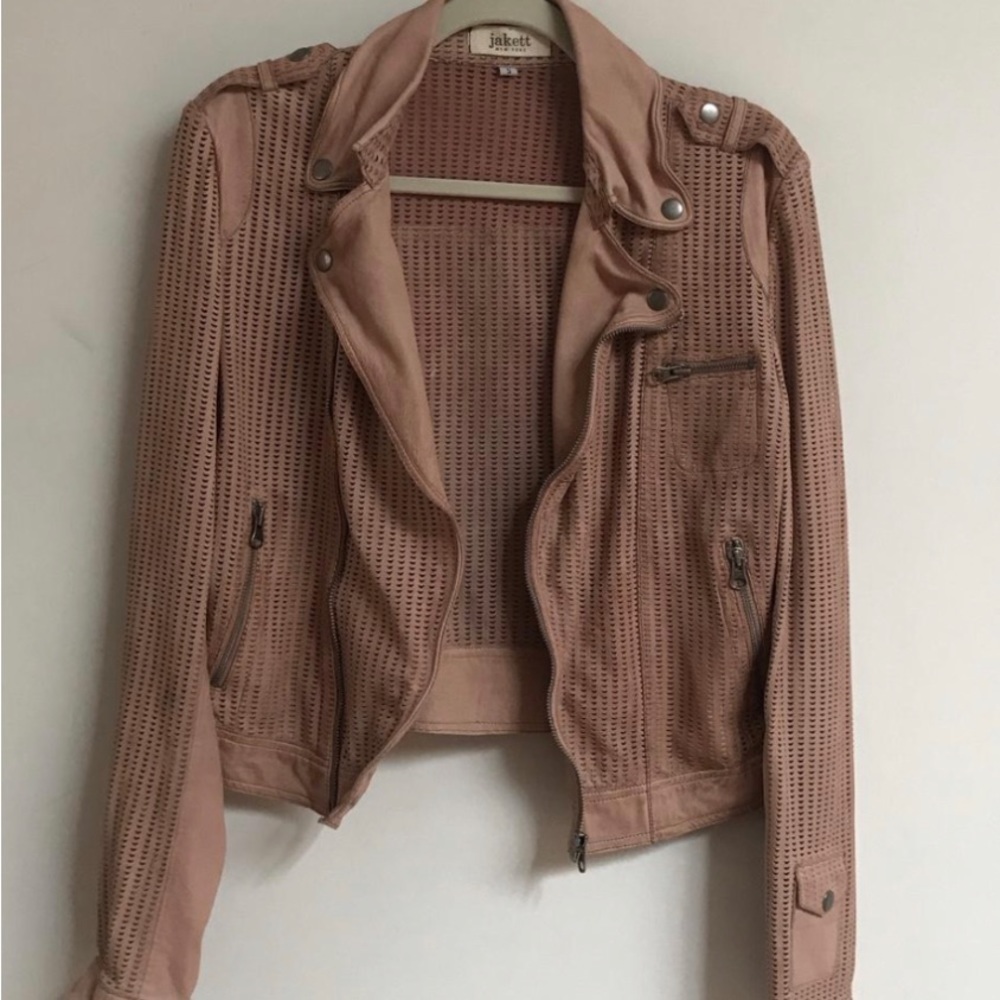 Free People Antique Pink Perforated Genuine Vintage Leather Jacket